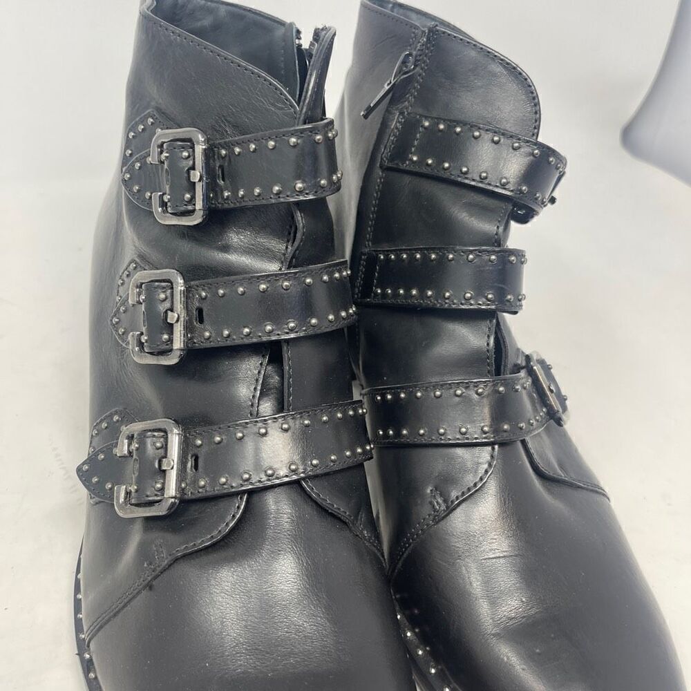 Paul Green Black Leather Soho Moto Studded Triple Strap Buckle Ankle Boots 7.5 - Picture 4 of 8